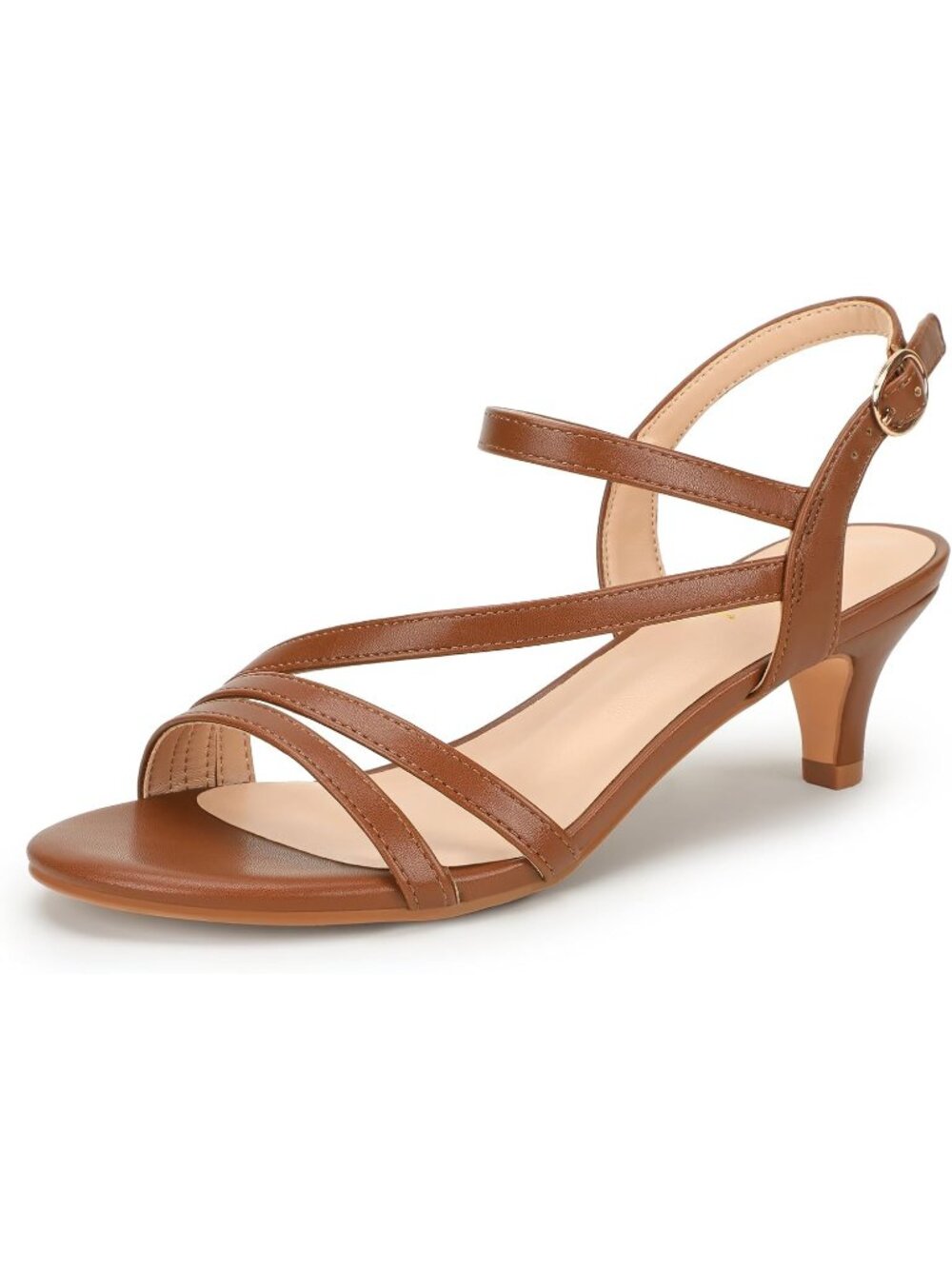 Women's Brown Comfortable Strappy 2 Inch Open Toe Kitten Bridal Sandals Heels